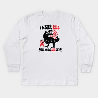 AIDS HIV Awareness Shirt, I Wear Red for World Aids Day Kids Long Sleeve T-Shirt